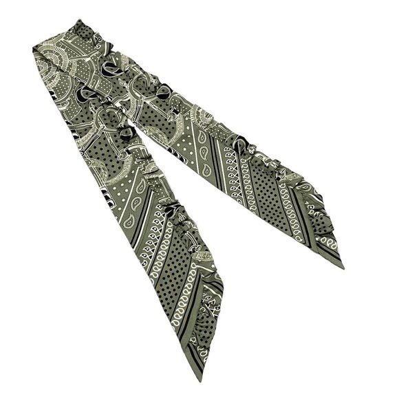 Auth HERMES Twilly - Green White Cream Silk Scarf - Picture 2 of 5